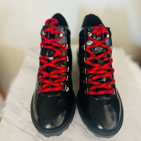 SCHUTZ Patent Leather‎ Hiking Boots Booties, Red Laces/Black, Size 6.5, NWOT - Picture 17 of 17